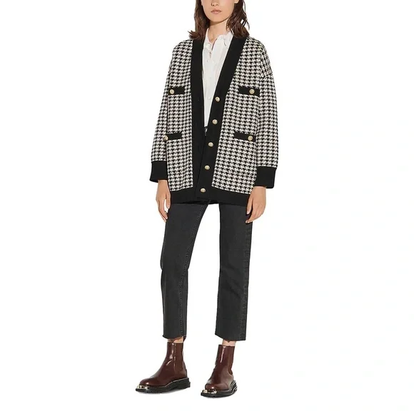 *NWOT Sandro Long houndstooth coatigan in black/ecru